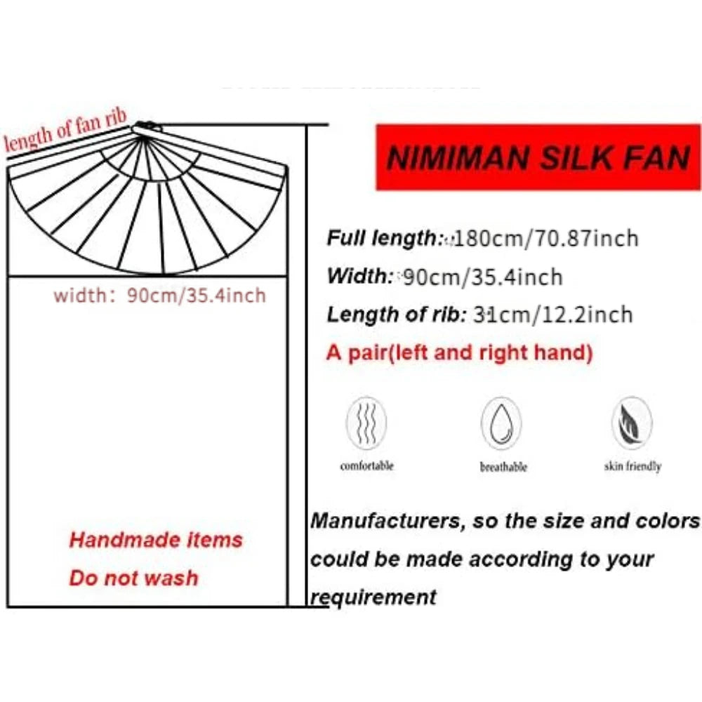 2Pcs Worship fans (Left + Right)  Bamboo Long Fans Red Orange Yellow Gradient Color