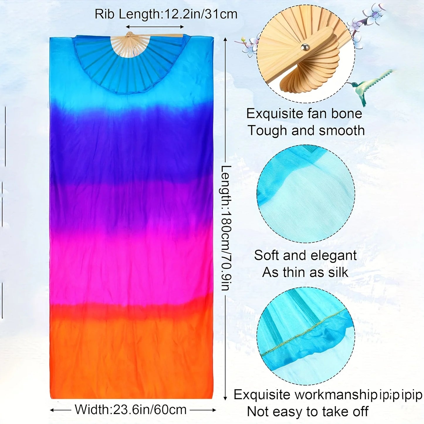 2Pcs worship fans (Left + Right) 180cm  Long Bamboo Fan